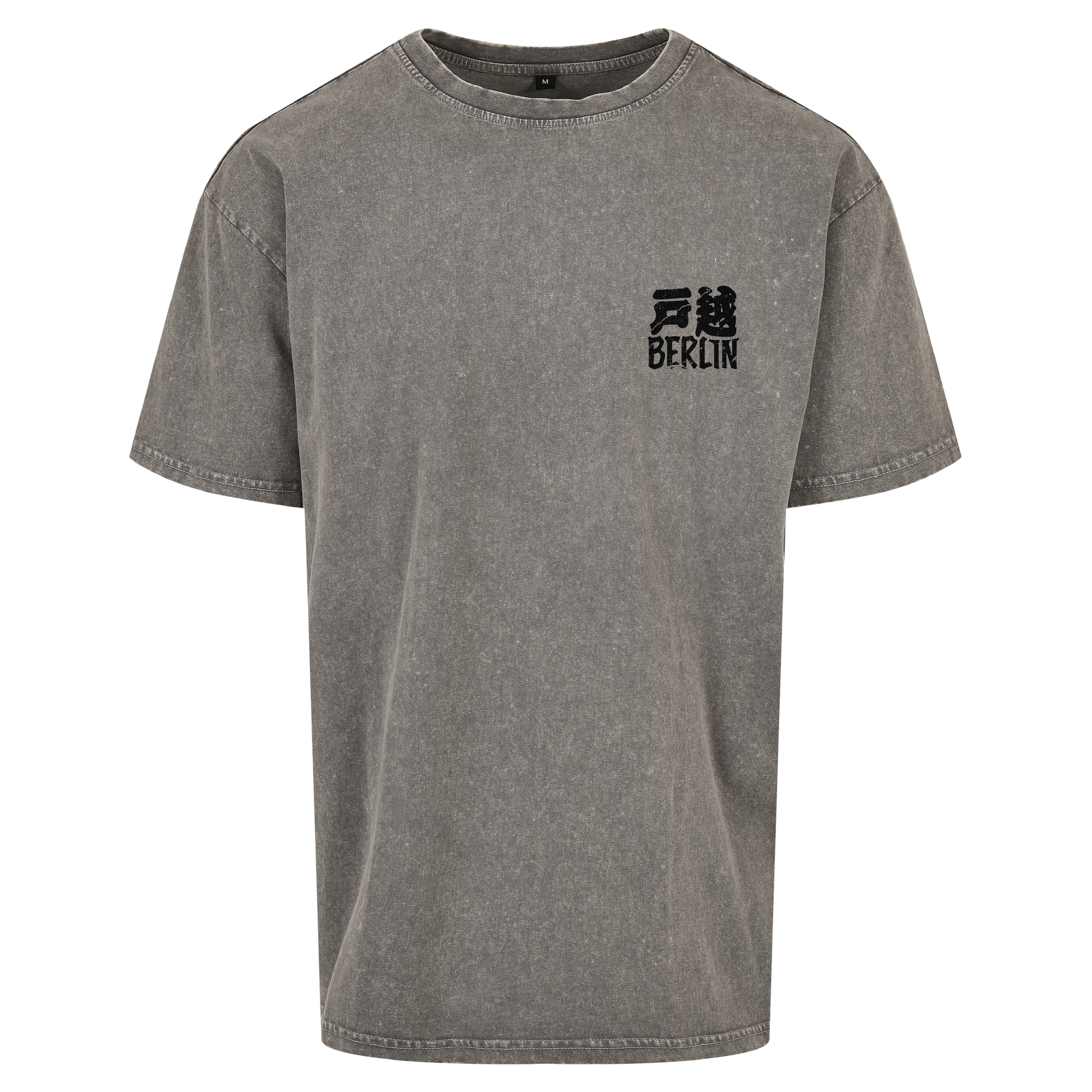 JSF support your local Tee mockup in asphalt grey acid wash featuring Togoshi Berlin chest logo.