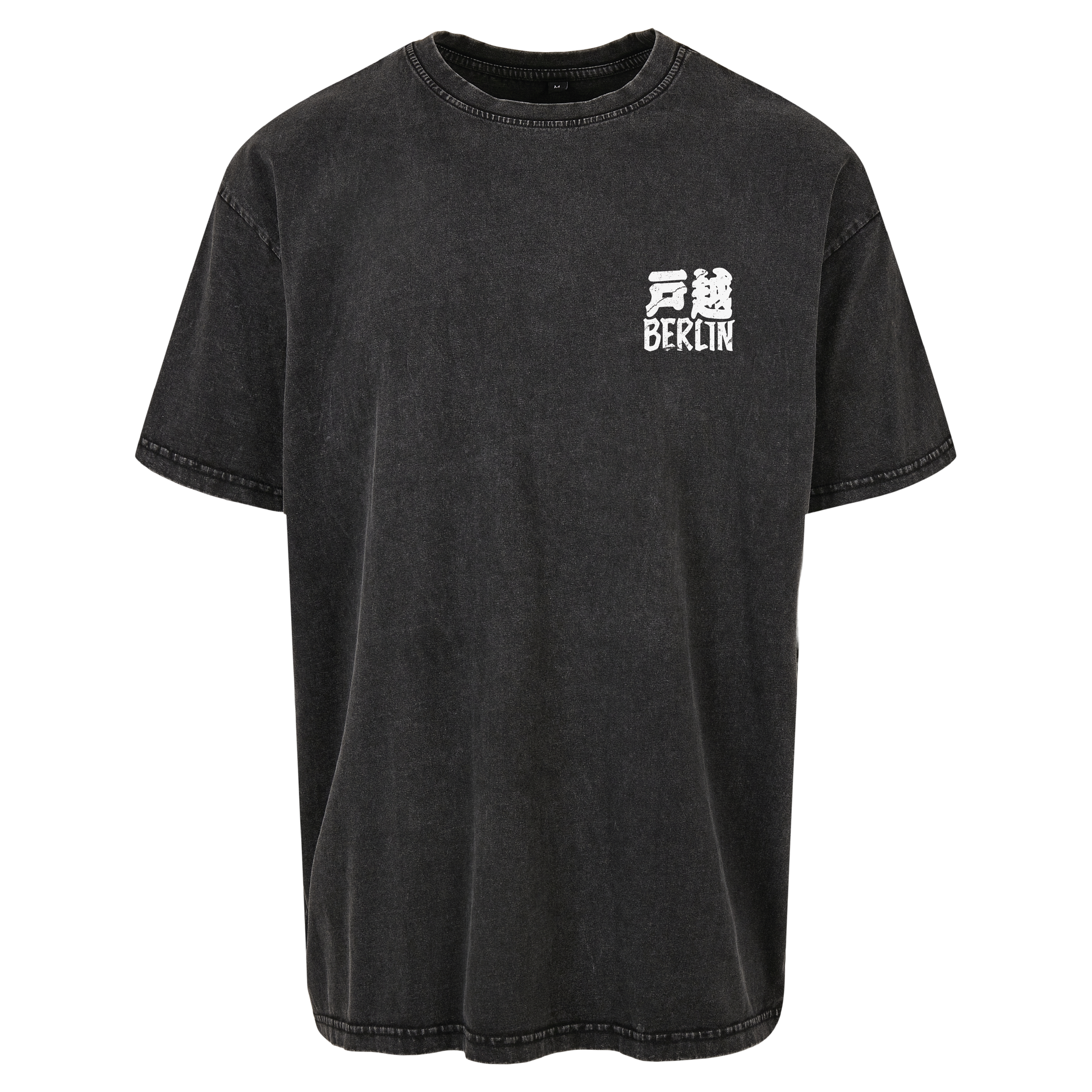 JSF support your local Tee mockup in black acid wash featuring Togoshi Berlin chest logo.
